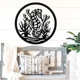 Sea Horse Round Sign ~ Metal Porch Sign - Outdoor Sign - Front Door Sign - Metal Beach Sign - Beach House