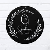 Monogram Steel Wreath Sign ~ Outdoor Metal Sign, Door Hanger Sign, Last Name Sign, Wedding Gift, Personalized Metal Sign, Gift For Couple