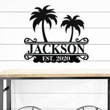 Palm Tree Last Name Metal Sign ~ Metal Porch Sign, Metal Tree Sign, Front Door Metal Sign, Patio Metal Sign, Metal Décor, Metal Art
