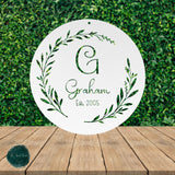 Monogram Steel Wreath Sign ~ Outdoor Metal Sign, Door Hanger Sign, Last Name Sign, Wedding Gift, Personalized Metal Sign, Gift For Couple