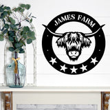 Personalized Highland Cow Farm Sign ~ Metal Porch Sign | Metal Gate Sign | Farm Entrance Sign | Metal Farmhouse | Cow Sign | Highland Cow