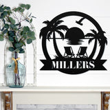 Custom Beach Decor | Nautical Decor | Lake House Decor | Summer Beach House Sign | Metal Coastal Decor | Outdoor Sign Sunset Beach Monogram