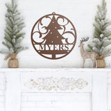 Christmas Tree Ornament Family Name Sign ~ Christmas Door Hanger, Personalized Christmas Décor, Custom Winter Porch Sign, Metal Christmas