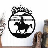 Welcome Cowboy Porch, Western Welcome Sign ~ Metal Porch Sign | Metal Gate Sign | Farm Entrance Sign | Metal Farmhouse | Cow Sign | Rustic