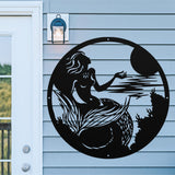 Mermaid Round Sign ~ Metal Porch Sign - Outdoor Sign - Front Door Sign - Metal Beach Sign - Beach House