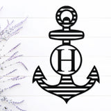 Striped Anchor Monogram Sign ~ Metal Porch Sign - Outdoor Sign - Front Door Sign - Metal Beach Sign - Beach House