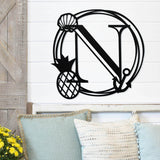 Pineapple Monogram Sign ~ Metal Porch Sign - Outdoor Sign - Front Door Sign - Metal Beach Sign - Beach House