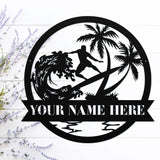 Surfing Family Name Sign ~ Metal Porch Sign - Outdoor Sign - Front Door Sign - Metal Beach Sign - Beach House