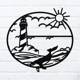 Whale Lighthouse Sign ~ Metal Porch Sign - Outdoor Sign - Front Door Sign - Metal Beach Sign - Beach House