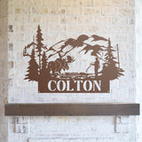 Moose & Fishing Name Sign ~ Metal Porch Sign | Outdoor Sign | Front Door Sign | Metal Hunting Sign | Cabin Sign