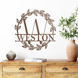 Wreath Last Name Monogram Sign ~ Metal Porch Sign - Outdoor Sign - Personalized Metal Sign - Family Monogram Sign
