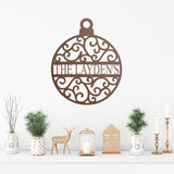 Christmas Ornament Last Name Sign ~ Christmas Door Hanger, Personalized Christmas Décor, Custom Winter Porch Sign, Metal Christmas Sign