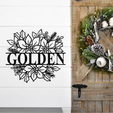 Poinsettia Family Last Name Sign ~ Christmas Door Hanger, Personalized Christmas Décor, Custom Winter Porch Sign, Metal Christmas Sign