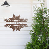 Poinsettia Family Last Name Sign ~ Christmas Door Hanger, Personalized Christmas Décor, Custom Winter Porch Sign, Metal Christmas Sign