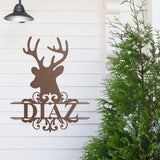 Deer Head Family Name Christmas Sign ~ Christmas Door Hanger, Personalized Christmas Décor, Custom Winter Porch Sign, Metal Christmas Sign