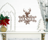Deer Head Family Name Christmas Sign ~ Christmas Door Hanger, Personalized Christmas Décor, Custom Winter Porch Sign, Metal Christmas Sign