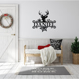 Deer Head Family Name Christmas Sign ~ Christmas Door Hanger, Personalized Christmas Décor, Custom Winter Porch Sign, Metal Christmas Sign