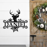 Deer Head Family Name Christmas Sign ~ Christmas Door Hanger, Personalized Christmas Décor, Custom Winter Porch Sign, Metal Christmas Sign