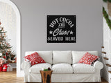 Hot Cocoa & Chaos Served Here Porch Sign ~ Custom Metal Door Hanger, Personalized Christmas Décor, Winter Porch Sign, Metal Christmas Sign
