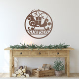 Christmas Sleigh Ornament Family Name Sign ~ Christmas Door Hanger, Personalized Christmas Décor, Custom Winter Porch Sign, Metal Christmas