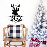 Deer Head Family Name Christmas Sign ~ Christmas Door Hanger, Personalized Christmas Décor, Custom Winter Porch Sign, Metal Christmas Sign