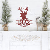 Deer Head Family Name Christmas Sign ~ Christmas Door Hanger, Personalized Christmas Décor, Custom Winter Porch Sign, Metal Christmas Sign