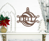 Ornament Last Name Christmas Sign ~ Christmas Door Hanger, Personalized Christmas Décor, Custom Winter Porch Sign, Metal Christmas Sign