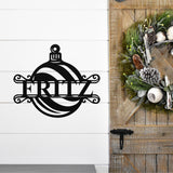 Ornament Last Name Christmas Sign ~ Christmas Door Hanger, Personalized Christmas Décor, Custom Winter Porch Sign, Metal Christmas Sign