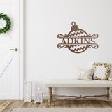 Ornament Last Name Christmas Sign ~ Christmas Door Hanger, Personalized Christmas Décor, Custom Winter Porch Sign, Metal Christmas Sign
