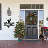 Deer Head Family Name Christmas Sign ~ Christmas Door Hanger, Personalized Christmas Décor, Custom Winter Porch Sign, Metal Christmas Sign