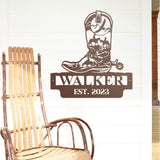 Cowboy Boot Personalized Family Name Sign ~ Metal Porch Sign | Metal Gate Sign | Farm Entrance Sign | Metal Farmhouse | Cow Sign | Rustic